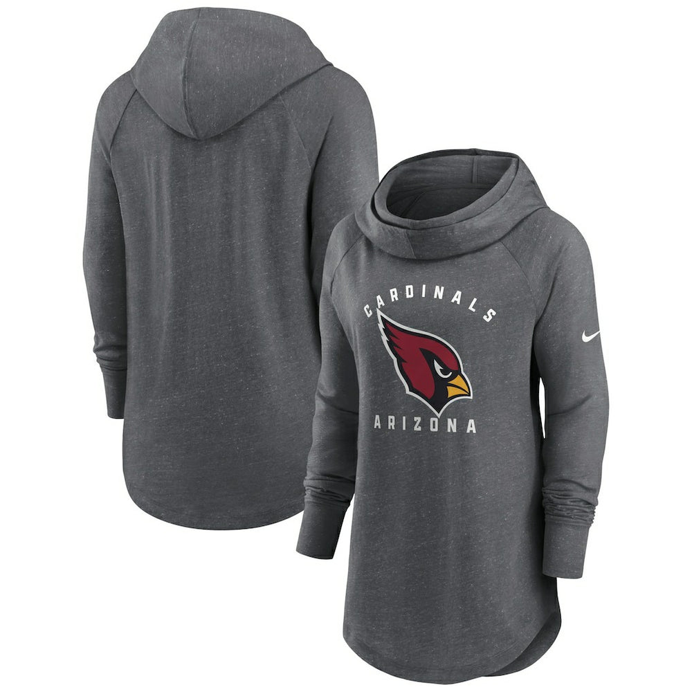 Arizona Cardinals Women's Raglan Funnel Neck Pullover Hoodie Heather Charcoal