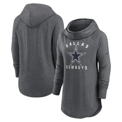 Dallas Cowboys Women's Raglan Funnel Neck Pullover Hoodie Heather Charcoal
