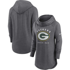 Green Bay Packers Women's Raglan Funnel Neck Pullover Hoodie Heather Charcoal