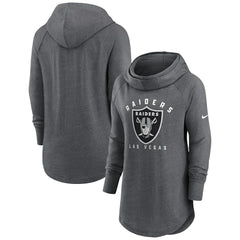 Las Vegas Raiders Women's Raglan Funnel Neck Pullover Hoodie Heather Charcoal