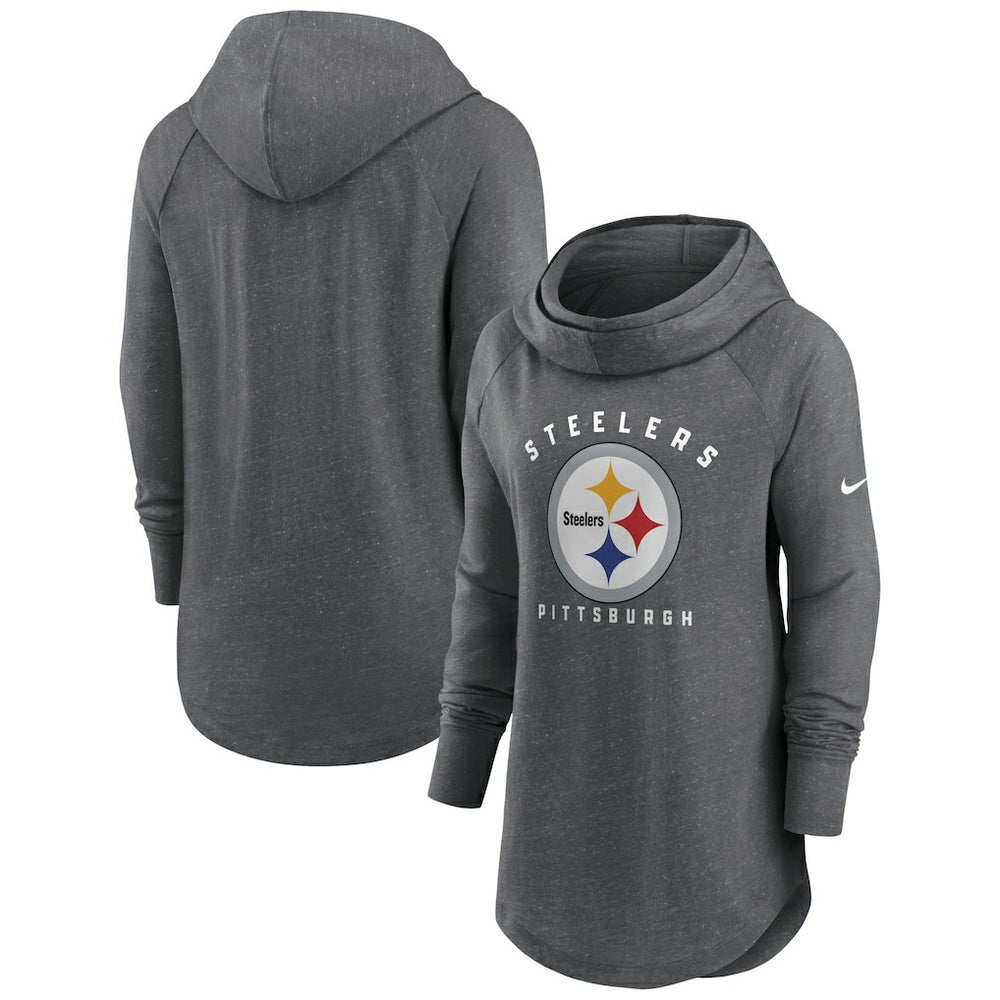 Pittsburgh Steelers Women's Raglan Funnel Neck Pullover Hoodie Heather Charcoal