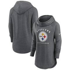 Pittsburgh Steelers Women's Raglan Funnel Neck Pullover Hoodie Heather Charcoal
