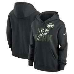 New York Jets Women's Wordmark Club Fleece Pullover Hoodie Black