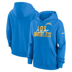 Los Angeles Chargers Women's Wordmark Club Fleece Pullover Hoodie Powder Blue