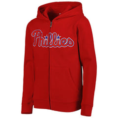 Philadelphia Phillies Youth Wordmark Full-Zip Fleece Hoodie - Red Hoodies
