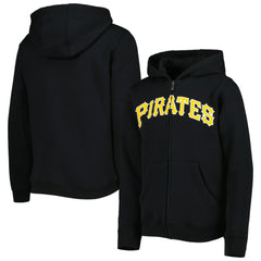 Pittsburgh Pirates Youth Wordmark Full-Zip Fleece Hoodie - Black Hoodies