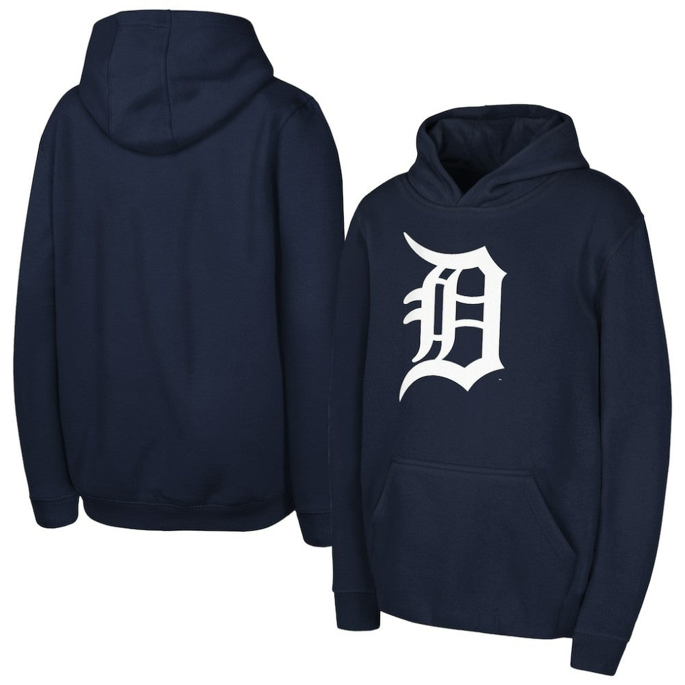 Detroit Tigers Youth Team Primary Logo Pullover Hoodie - Navy Hoodies