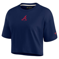 Atlanta Braves Fanatics Women's Elements Super Soft Boxy Cropped T-Shirt - Navy T-shirts