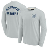 Milwaukee Brewers Fanatics Unisex Elements Super Soft Long Sleeve T-Shirt - Gray T-shirts