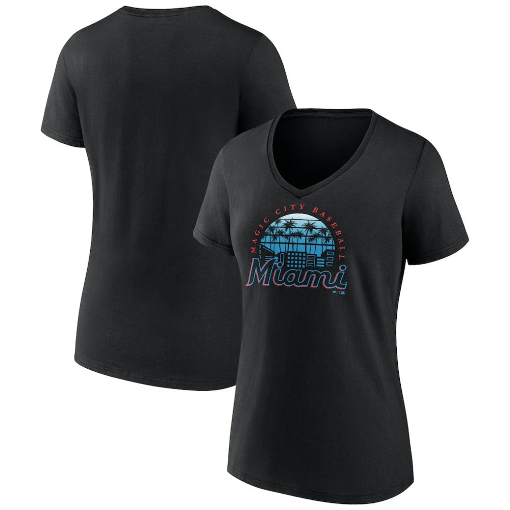 Miami Marlins Women's One Champion V-Neck T-Shirt - Black T-shirts