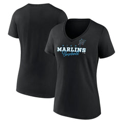 Miami Marlins Women's Back In Business V-Neck T-Shirt - Black T-shirts
