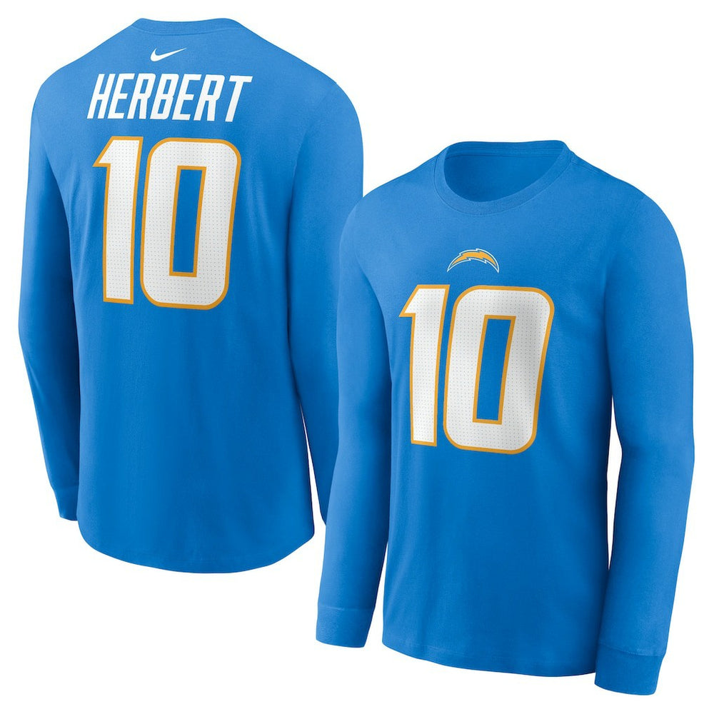 Justin Herbert Los Angeles Chargers Player Name & Number Long Sleeve T-Shirt Powder Blue