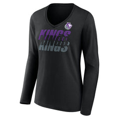 Sacramento Kings Women's Tumble V-Neck Long Sleeve T-Shirt Black