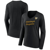 NHL Pittsburgh Penguins Women's Forge Long Sleeve V-Neck T-Shirt - Black