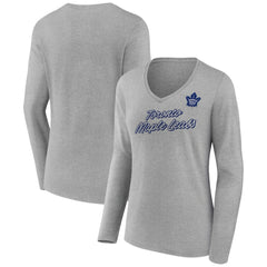 NHL Toronto Maple Leafs Women's Forge Long Sleeve V-Neck T-Shirt - Heathered Gray