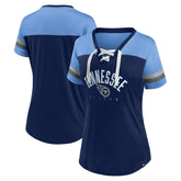 Tennessee Titans Women's Blitz & Glam Lace-Up V-Neck Jersey T-Shirt Navy/Light Blue
