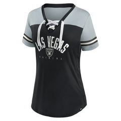 Las Vegas Raiders Women's Blitz & Glam Lace-Up V-Neck Jersey T-Shirt Black/Silver