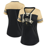 New Orleans Saints Women's Blitz & Glam Lace-Up V-Neck Jersey T-Shirt Black/Vegas Gold