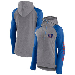 New York Giants Women's Blind Side Lightweight Full-Zip Hoodie Heather Gray/College Royal