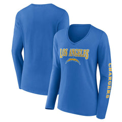 Los Angeles Chargers Women's Wordmark Long Sleeve V-Neck T-Shirt Powder Blue