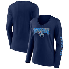 Tennessee Titans Women's Wordmark Long Sleeve V-Neck T-Shirt Navy