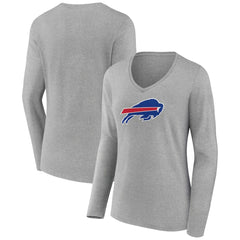 Buffalo Bills Women's Primary Team Logo Long Sleeve V-Neck T-Shirt Heather Gray