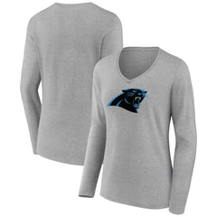 Carolina Panthers Women's Primary Team Logo Long Sleeve V-Neck T-Shirt Heather Gray