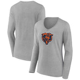 Chicago Bears Women's Primary Team Logo Long Sleeve V-Neck T-Shirt Heather Gray