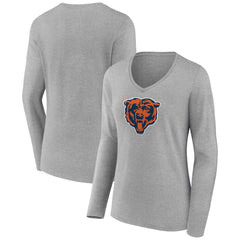 Chicago Bears Women's Primary Team Logo Long Sleeve V-Neck T-Shirt Heather Gray