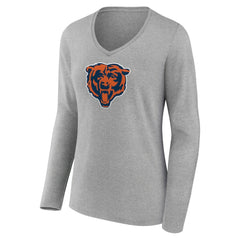 Chicago Bears Women's Primary Team Logo Long Sleeve V-Neck T-Shirt Heather Gray