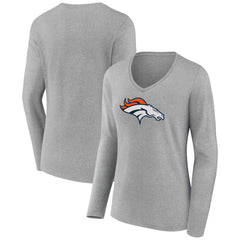 Denver Broncos Women's Primary Team Logo Long Sleeve V-Neck T-Shirt Heather Gray