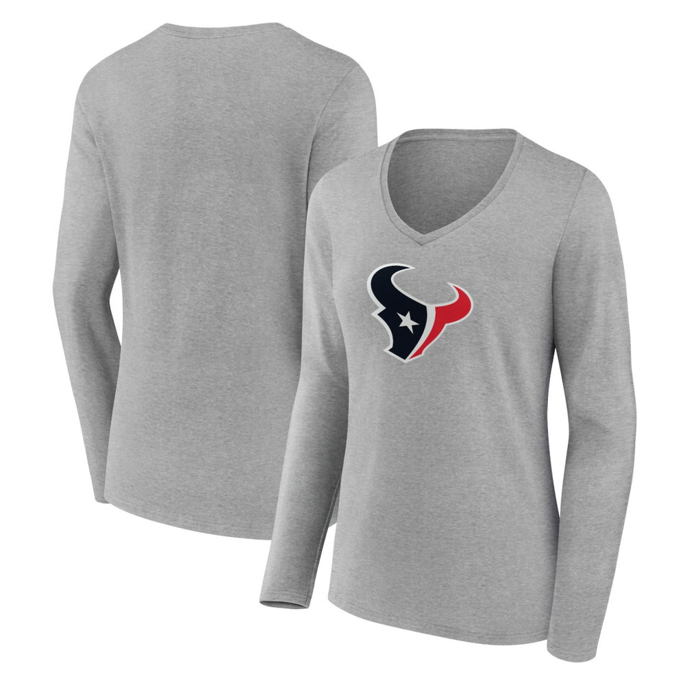 Houston Texans Women's Primary Team Logo Long Sleeve V-Neck T-Shirt Heather Gray