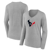 Houston Texans Women's Primary Team Logo Long Sleeve V-Neck T-Shirt Heather Gray