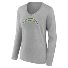 Los Angeles Chargers Women's Primary Team Logo Long Sleeve V-Neck T-Shirt Heather Gray