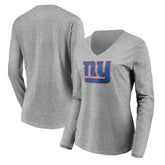 New York Giants Women's Primary Team Logo Long Sleeve V-Neck T-Shirt Heather Gray