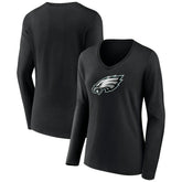 Philadelphia Eagles Women's Primary Team Logo Long Sleeve V-Neck T-Shirt Black
