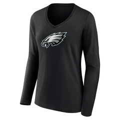 Philadelphia Eagles Women's Primary Team Logo Long Sleeve V-Neck T-Shirt Black