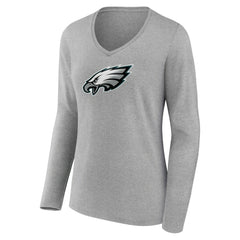 Philadelphia Eagles Women's Primary Team Logo Long Sleeve V-Neck T-Shirt Heather Gray