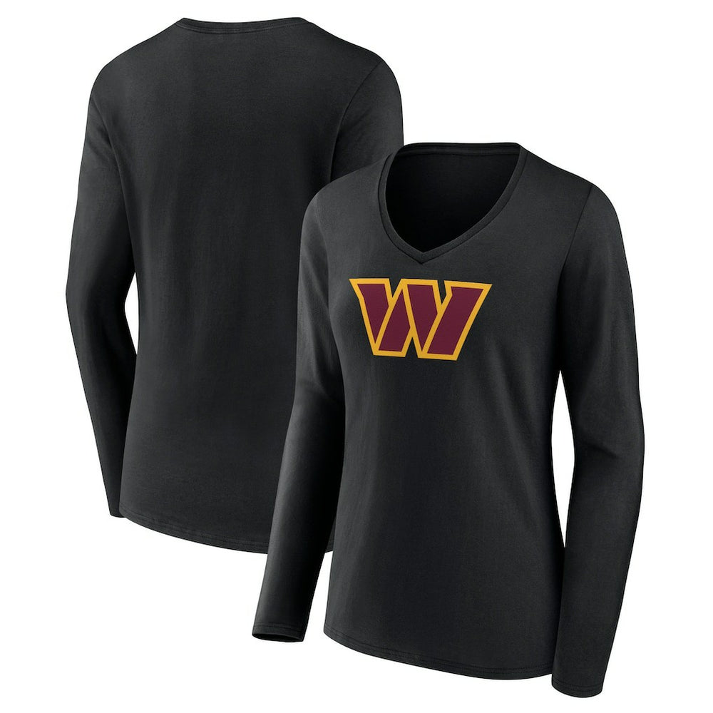Washington Commanders Women's Primary Team Logo Long Sleeve V-Neck T-Shirt Black