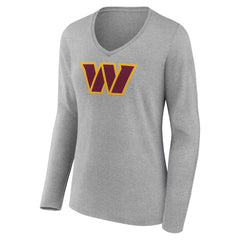 Washington Commanders Women's Primary Team Logo Long Sleeve V-Neck T-Shirt Heather Gray