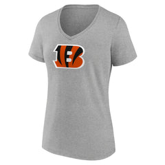 Cincinnati Bengals Women's Primary Team Logo V-Neck T-Shirt Heather Gray