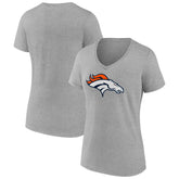 Denver Broncos Women's Primary Team Logo V-Neck T-Shirt Heather Gray
