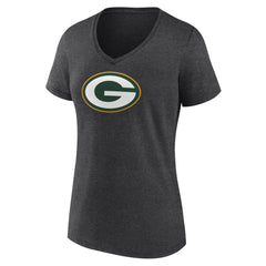Green Bay Packers Women's Primary Team Logo V-Neck T-Shirt Charcoal