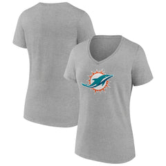 Miami Dolphins Women's Primary Team Logo V-Neck T-Shirt Heather Gray