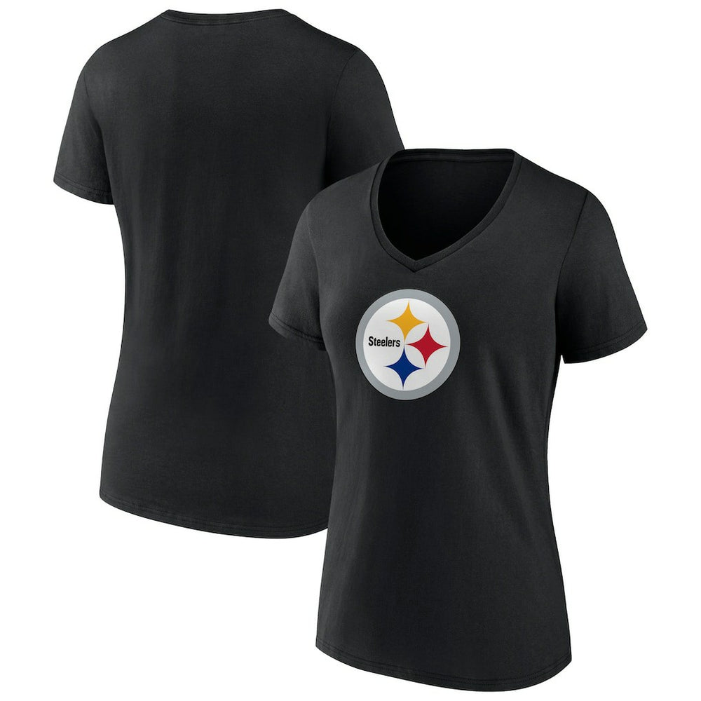 Pittsburgh Steelers Women's Primary Team Logo V-Neck T-Shirt Black