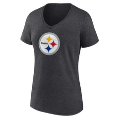 Pittsburgh Steelers Women's Primary Team Logo V-Neck T-Shirt Charcoal