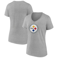 Pittsburgh Steelers Women's Primary Team Logo V-Neck T-Shirt Heather Gray