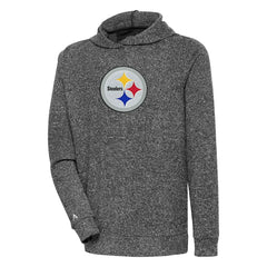 Pittsburgh Steelers Antigua Absolute Chenille Pullover Hoodie Heathered Black