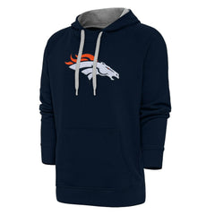 Denver Broncos Antigua Victory Chenille Pullover Hoodie Navy
