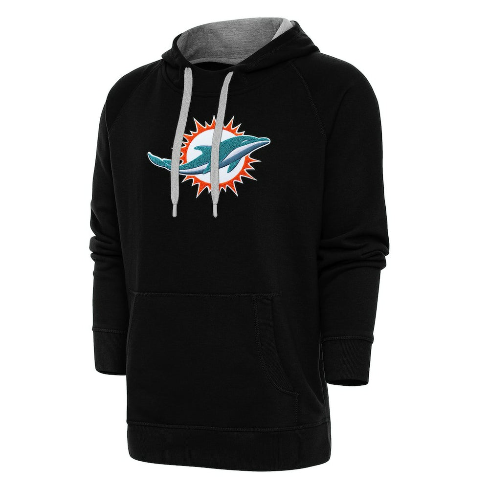 Miami Dolphins Antigua Victory Chenille Pullover Hoodie Black